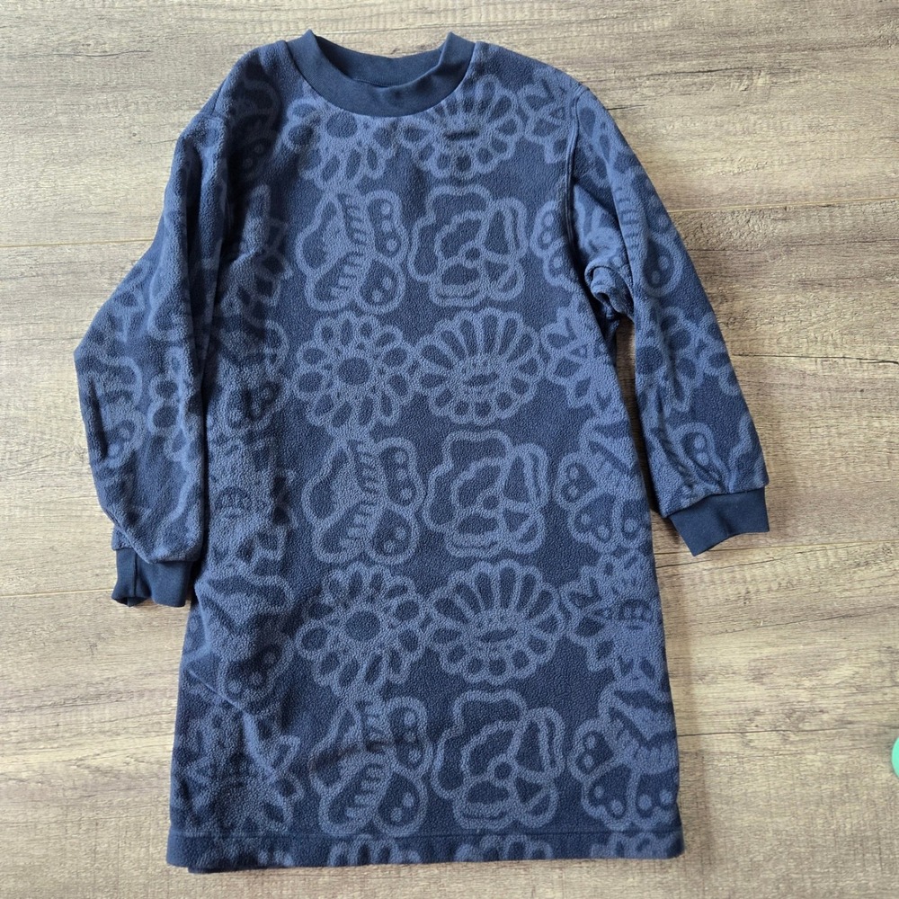 Marimekko x Uniqlo Kids Navy Floral Fleece Long Sleeve Pocket Dress 130